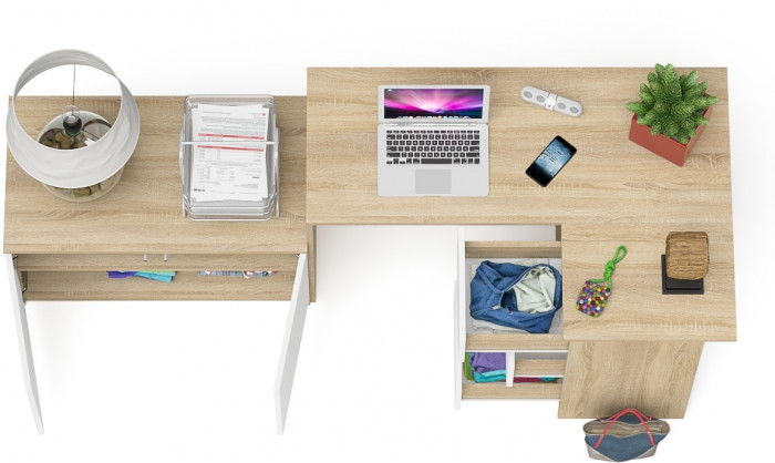 Мори компьютерный стол МС-16 правый + Тумба МА900.1, дуб сонома/белый