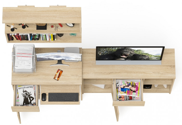 Мори Стол компьютерный МС-1 левый + Тумба МТВ1204.1 + Полка 900, цвет дуб сонома, ШхГхВ 210,4х50х209,6 см., НЕ универсальная сборка