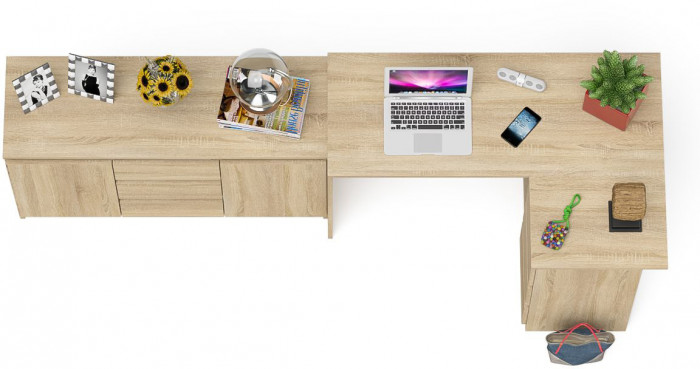 Мори Стол компьютерный МС-16 правый + Комод МК1200.3, цвет дуб сонома, ШхГхВ 244,8х84,9х76,6 см., выдвижные ящики справа, НЕ универсальная сборка