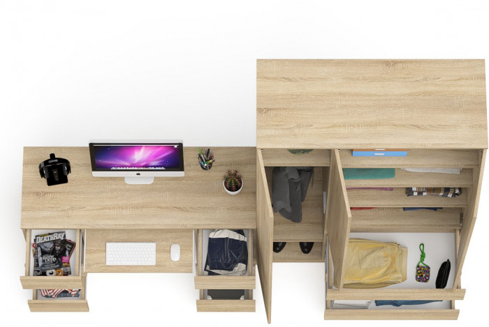 Мори Стол компьютерный МС-2 + Шкаф МШ1200.1, цвет дуб сонома, ШхГхВ 255,8х50,4х209,6 см., универсальная сборка