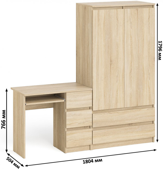 Мори Стол компьютерный МС-6 правый + Шкаф МШ900.1, цвет дуб сонома, ШхГхВ 180,4х50,4х179,6 см., выдвижные ящики справа, НЕ универсальная сборка