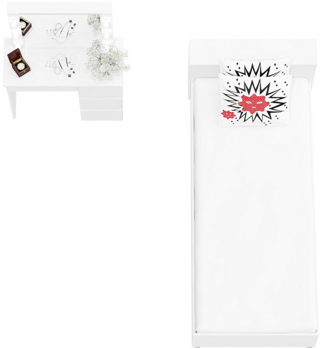 Ксения Кровать с ящиками 0900 + Стол косметический с подсветкой Сура, белый