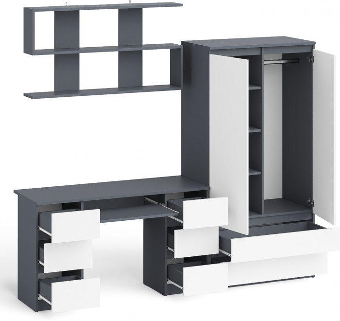 Мори компьютерный стол МС-2 + Шкаф МШ900.1 + Полка 1200, графит/белый