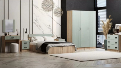 Модульная спальня Карина-6 МДФ, композиция 2 (Фисташка, Дуб Сонома)