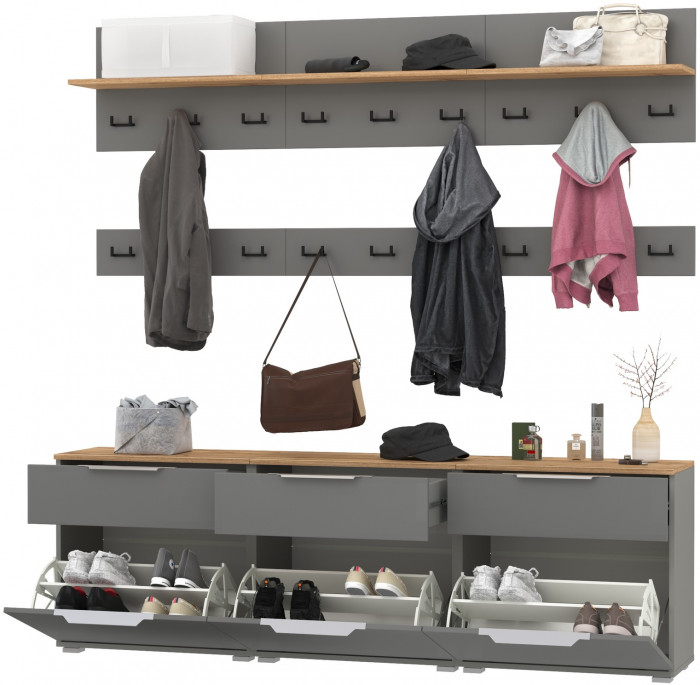 Октава Прихожая 08, серый графит/дуб крафт золотой/фасады МДФ серый графит