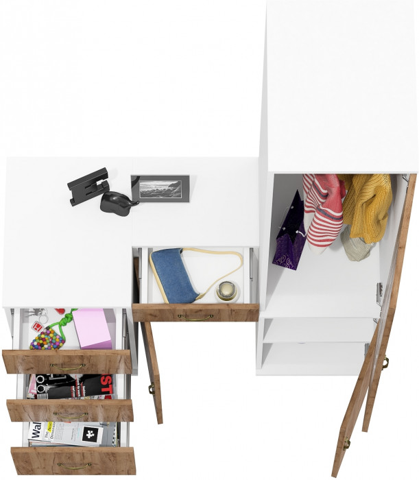 Лидер-8 Пенал МД 23Б + Тумба МД 3.15 + Тумба МД 3.16, цвет белый шагрень/крафт золото, ШхГхВ 120х50х190 см., универсальная сборка