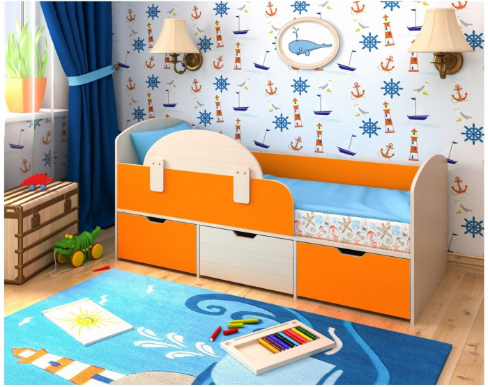 Кровать Малыш Мини (Дуб молочный/Лайм)