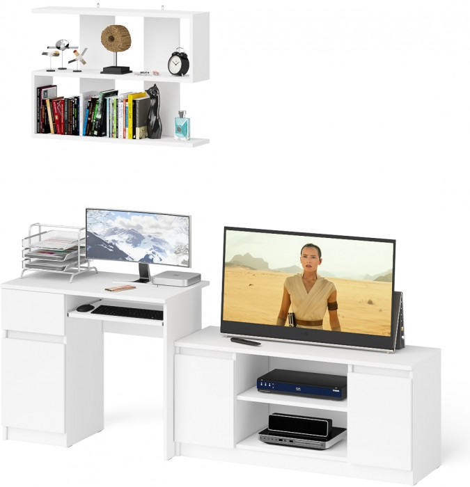 Мори Стол компьютерный МС-1 левый + Тумба МТВ1200.1 + Полка 900, цвет белый, ШхГхВ 210,4х50х209,6 см., НЕ универсальная сборка