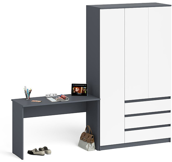 Мори Стол письменный МСП1200.1 + Шкаф МШ1200.1, цвет графит/белый, ШхГхВ 240,8х50,4х209,6 см., универсальная сборка