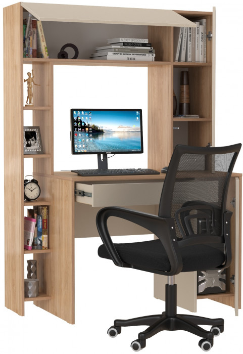 Стол компьютерный Комфорт 12.71 + кресло 103 чёрное, цвет гикори рокфорд натуральный/сатин, ШхГхВ 116,7х60,2х165,4 см., НЕ универсальная сборка