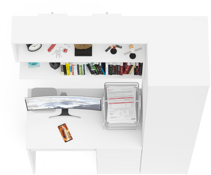 Мори компьютерный стол МС-1 правый + Пенал МШ400.1 + Полка 900, белый