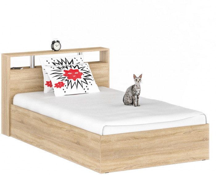 Камелия Кровать 1200 + две тумбы, цвет дуб сонома, ШхГхВ 236х217х78,2 см., сп.м. 1200х2000 мм., без матраса, основание есть