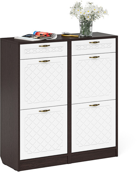 Прихожая П-6 Тумба для обуви 2 секции + Тумба для обуви 2 секции, цвет венге/фасады МДФ белое дерево фрезеровка ромб, ШхГхВ 100х35х108,3 см
