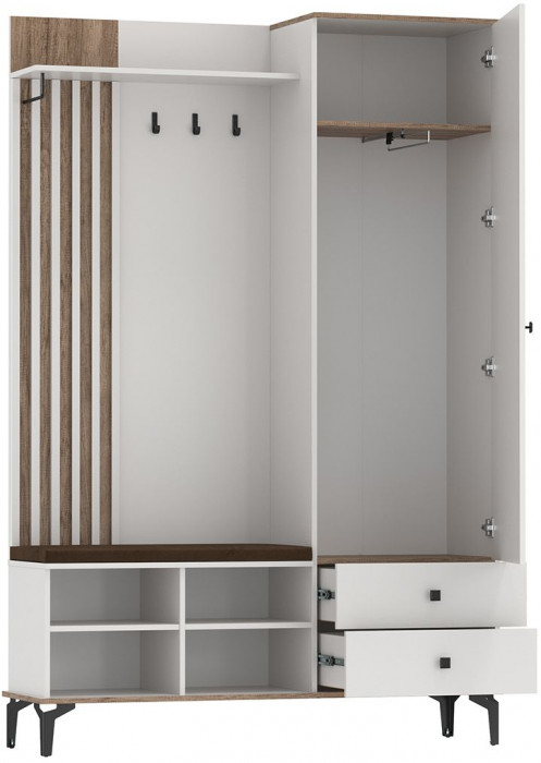 Шкаф для прихожей 51.22 Либерти опора h=150мм с зеркалом Белый / Дуб Каньон