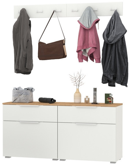 Октава Прихожая 05, цвет белый шагрень/дуб крафт золотой/фасады МДФ белый шагрень, ШхГхВ 129,8х35,4х180 см.