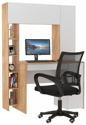 Стол компьютерный Комфорт 12.71 + кресло 103 чёрное, цвет дуб золотой/белый, ШхГхВ 116,7х60,2х165,4 см., НЕ универсальная сборка