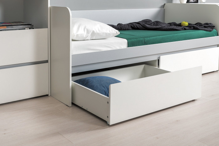 Торонто 11.39 Кровать + 13.13 Шкаф комбинированный, цвет белый шагрень/стальной серый, ШхГхВ 234х84,4х149,7 см, сп. м. 800х1900 мм, б/м, основан. есть