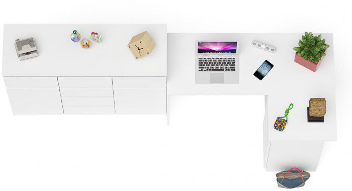 Мори компьютерный стол МС-16 правый + Комод МК1200.4, белый