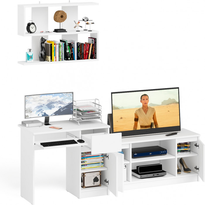 Мори Стол компьютерный МС-1 правый + Тумба МТВ1200.1 + Полка 900, цвет белый, ШхГхВ 210,4х50х209,6 см., НЕ универсальная сборка