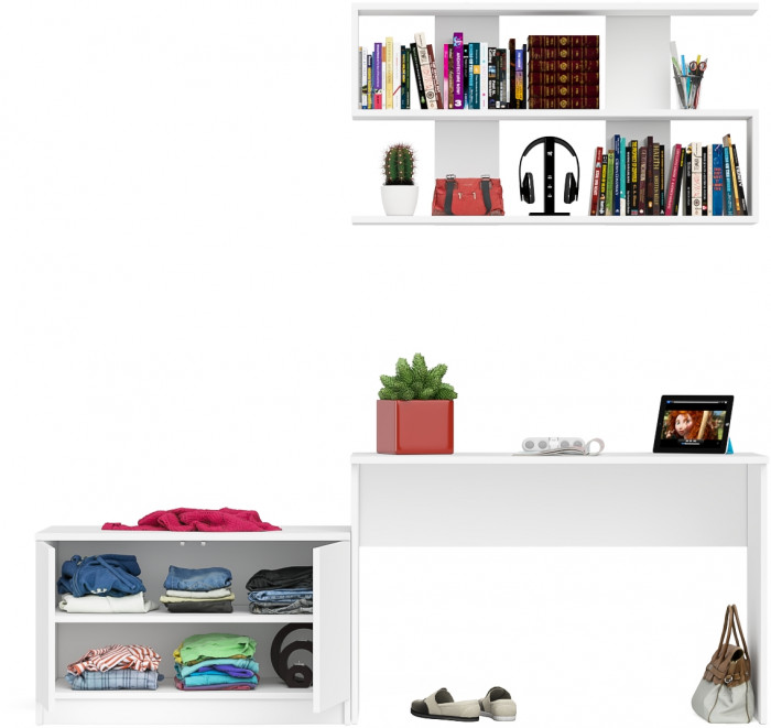 Мори Стол письменный МСП1200.1 + Тумба МА900.1 + Полка 1200, цвет белый, ШхГхВ 210,8х50,4х209,6 см., универсальная сборка