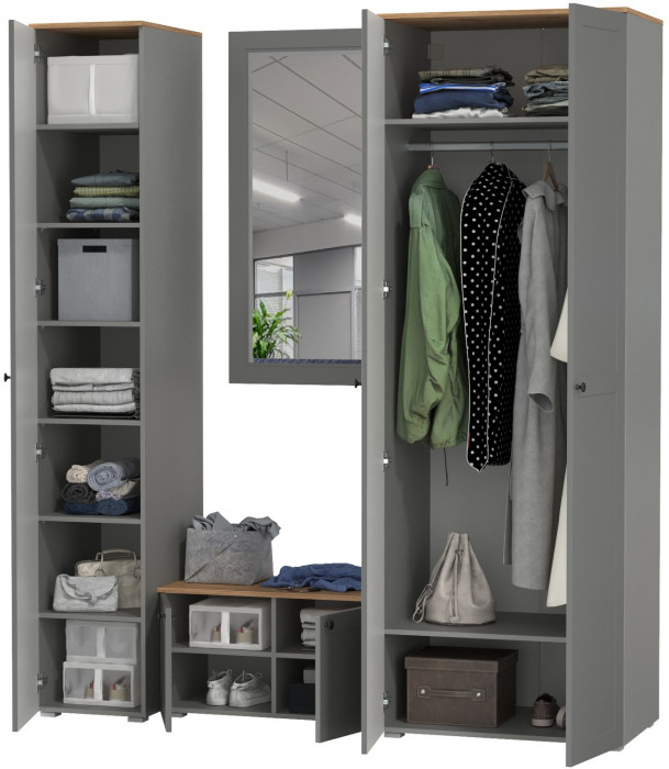 Остин Прихожая 42, цвет серый графит/дуб крафт золотой, ШхГхВ 200х54,3х229,6 см., универсальная сборка