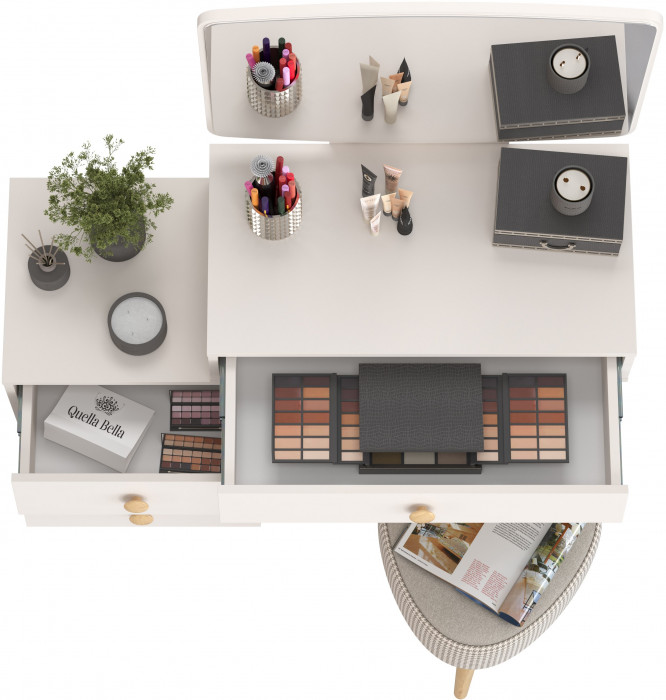 Афина Спальня 4-25901М1к.с. Трюмо + Банкетка 6-5134ТКбеж Ева, кашемир серый/ткань бежевая