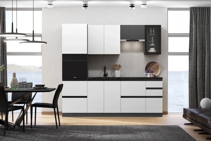 Кухня Техно-6 2,4м Графит/Белый снег софт/Графит софт