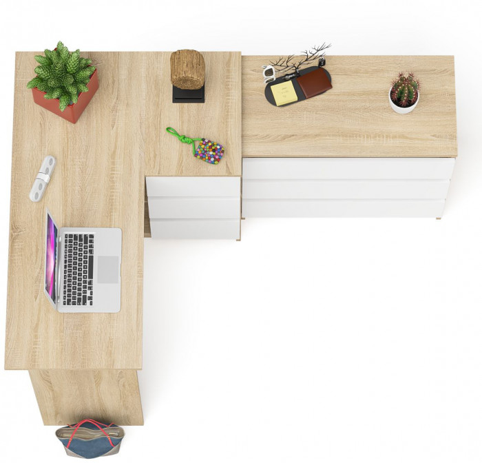 Мори компьютерный стол МС-16 правый + Комод МК800.1, дуб сонома/белый