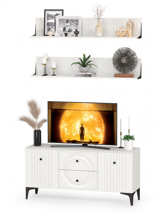 Валенсия Гостиная № 051, цвет ЛДСП белый шагрень/МДФ белый шагрень, ШхГхВ 133,1х38,3х210 см.