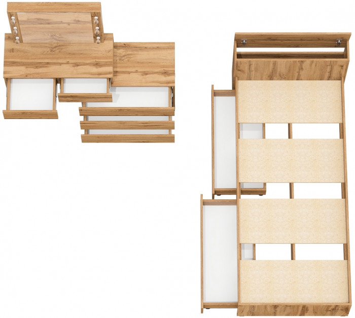 Ксения Кровать с ящиками 0900 + Стол косметический с подсветкой 110, дуб вотан