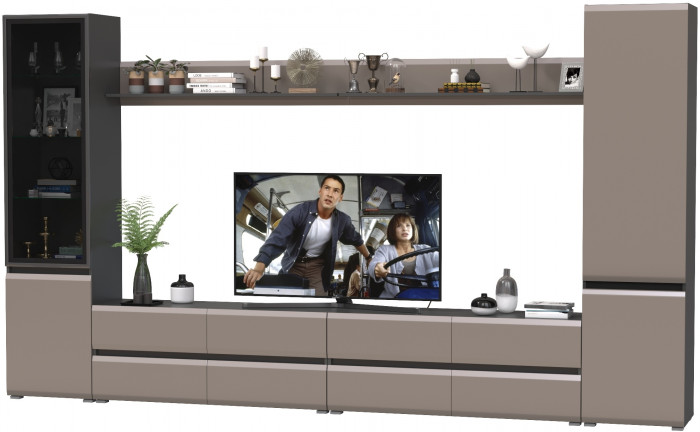 Сидней Комплектация № 104, цвет корпус: антрацит/фасады: МДФ веллюто капучино, ШхГхВ 359,8х41,3х205,2 см., универсальная сборка