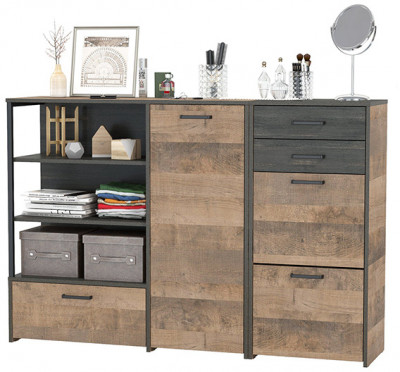 Трувор 13.241.06 Тумба для обуви + 13.307.01 Комод, цвет дуб гранж песочный/интра, ШхГхВ 159х37х106,9 см., универсальная сборка