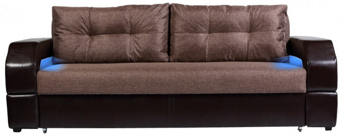 Диван-кровать Манчестер, еврокнижка, блок независимых пружин, рогожка/экокожа, 150х195, коричневый
