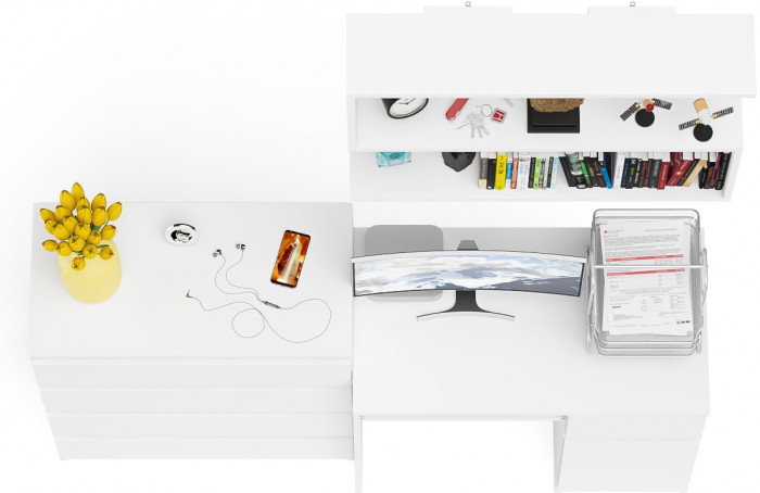 Мори компьютерный стол МС-1 правый + Комод МК800.4 + Полка 900, белый