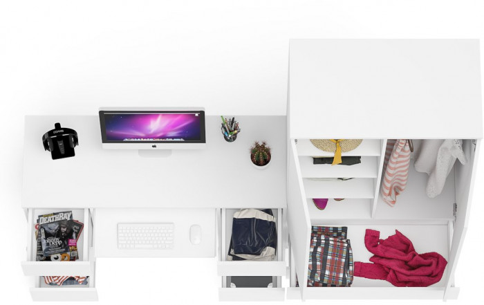 Мори компьютерный стол МС-2 + Шкаф МШ900.1, белый