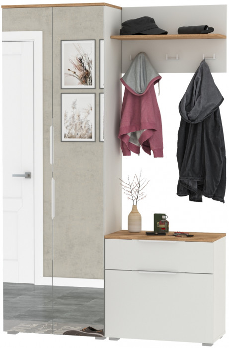 Октава Прихожая 10, белый шагрень/дуб крафт золотой/фасады МДФ белый шагрень