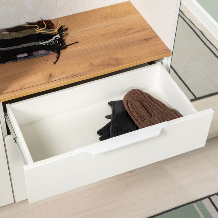 Октава Прихожая 10, белый шагрень/дуб крафт золотой/фасады МДФ белый шагрень