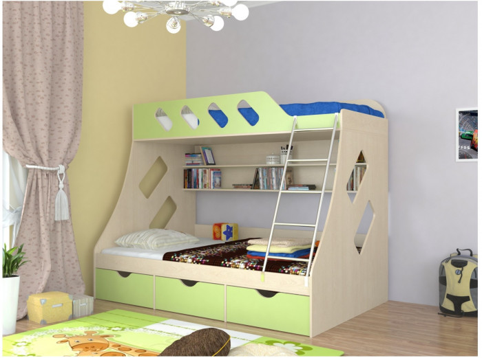 Дельта-20.01 Детская двухъярусная кровать с лестницей (Кремовый, Ясень шимо светлый)