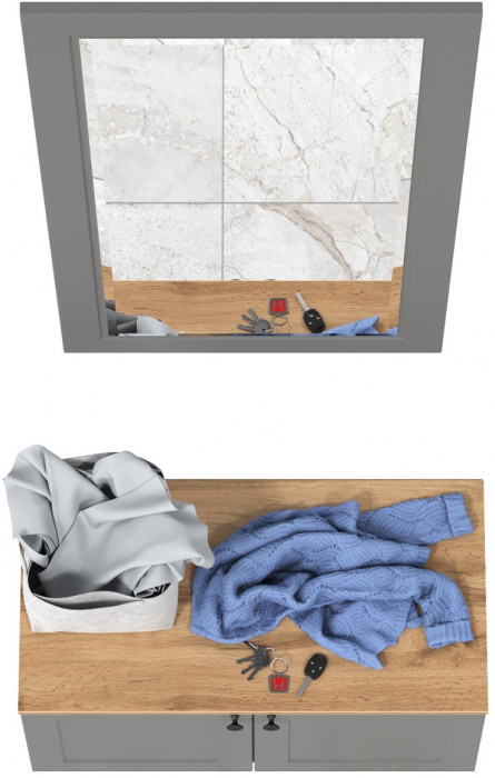 Остин 13.257 Тумба + 17.03 Зеркало, серый графит/дуб крафт золотой