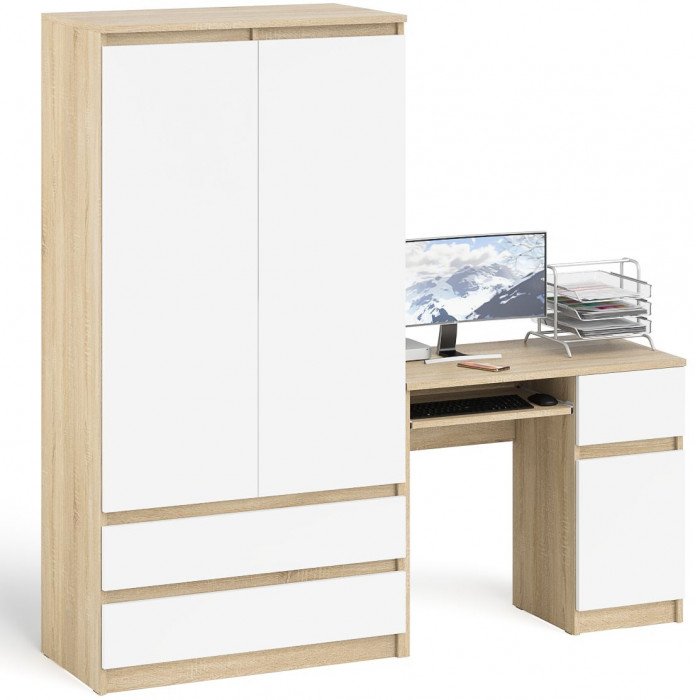 Мори Стол компьютерный МС-1 правый + Шкаф МШ900.1, цвет дуб сонома/белый, ШхГхВ 180,4х50,4х179,6 см., выдвижной ящик справа, НЕ универсальная сборка