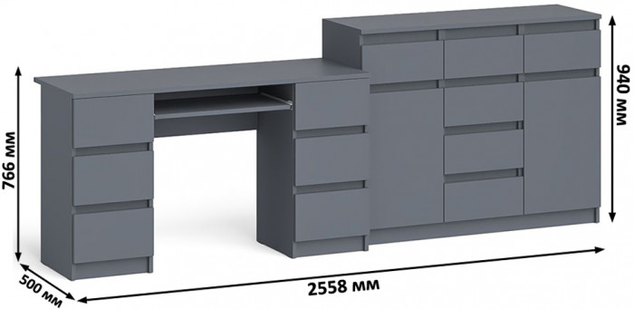 Мори Стол компьютерный МС-2 + Комод МК1200.4, цвет графит, ШхГхВ 255,8х50х94 см., универсальная сборка