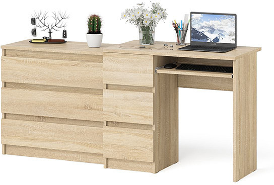 Мори Стол компьютерный МС-6 левый + Комод МК800.1, цвет дуб сонома, ШхГхВ 170,4х50х76,6 см., выдвижные ящики слева, НЕ универсальная сборка