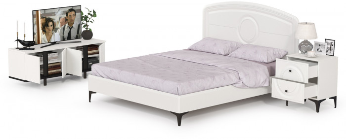 Валенсия Спальня № 11, цвет ЛДСП белый шагрень/чёрный/МДФ белый шагрень, ортопед есть, сп. м. 1600х2000 мм., б/м