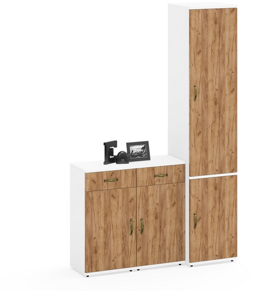 Лидер-8 Пенал МД 22Б + Тумба МД 3.15 + Тумба МД 3.15, белый шагрень/крафт золото