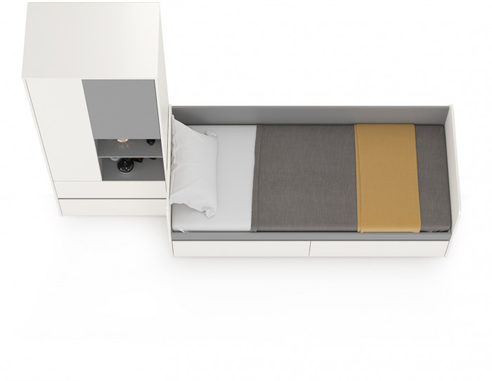 Торонто 11.39 Кровать + 13.333 Шкаф для одежды, цвет белый шагрень/стальной серый, ШхГхВ 274х84,4х195,7 см., сп. м. 800х1900 мм., б/м, основание есть