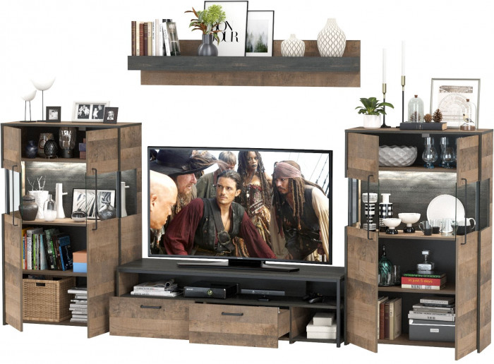 Трувор Гостиная 067, цвет дуб гранж песочный/интра, ШхГхВ 321,4х45,4х195 см., универсальная сборка