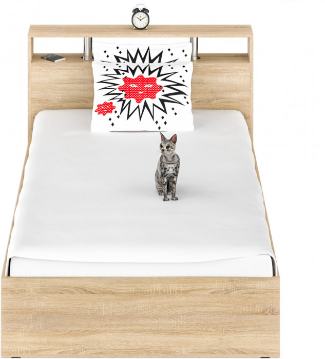 Камелия Кровать 1200, цвет дуб сонома, ШхГхВ 123,5х217х78,2 см., сп.м. 1200х2000 мм., без матраса, основание есть