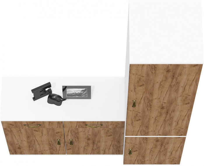 Лидер-8 Пенал МД 21Б + Тумба МД 3.15 + Тумба МД 3.15, цвет белый шагрень/крафт золото, ШхГхВ 120х37,5х190 см., универсальная сборка