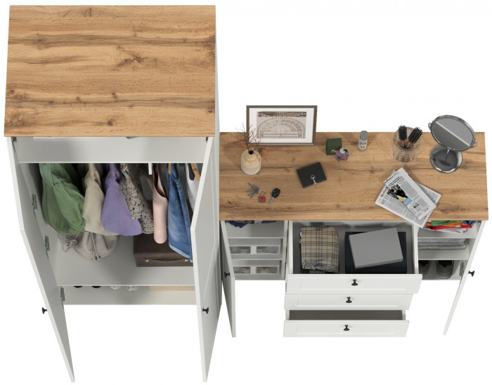 Остин Прихожая 04, белый шагрень/дуб крафт золотой