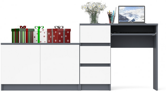 Мори Стол компьютерный МС-6 левый + Тумба МА900.1, цвет графит/белый, ШхГхВ 180,4х50,4х76,6 см., выдвижные ящики слева, НЕ универсальная сборка